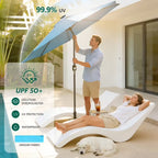 HaiNova 9ft Solar Patio Umbrella, Tilt Adjustment LED Outdoor Umbrella with 8 Reinforced Ribs for Garden, Backyard, Pool, Deep Blue
