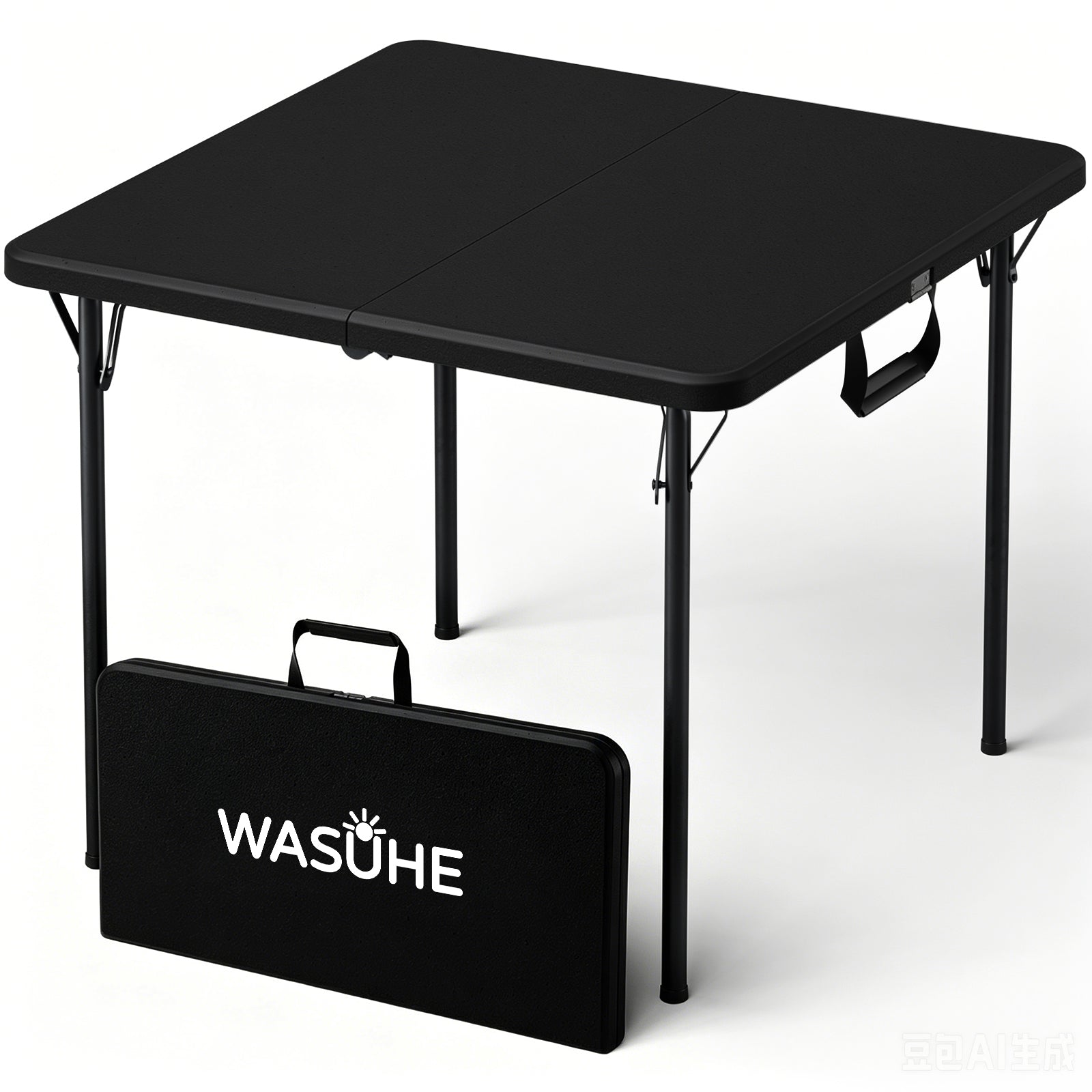 WASUHE 36" Square Folding Table with Handle, Portable Resin Folding Card Table for Dining, Game, Party, Picnic, White