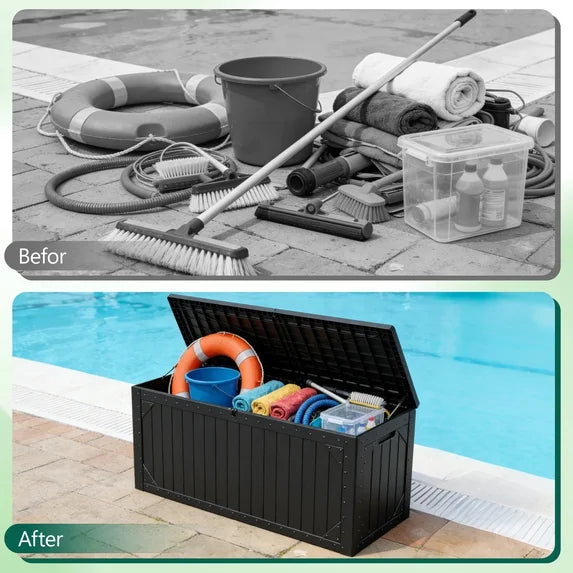 HaiNova 100 Gallon Outdoor Storage Resin Deck Box, Lockable Patio Outdoor Storage Box for Furniture, Garden Tools and Tools Storage, Waterproof, Gray