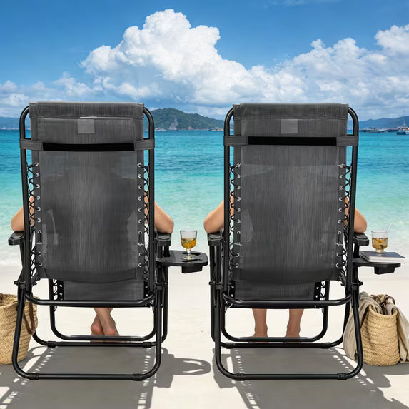 HaiNova Zero Gravity Chair 2Pcs, 350lb Capacity, Folding Reclining Chair with Adjustable Pillow and Cup Holder for Garden, Patio, Beach, Blue