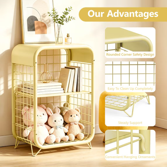 HaiNova 3-Tier Metal Wire Nightstand ,Kids End Table with Anti-Collision Fillet Design ,Sturdy Side Table for Bedroom ,Bathroom ,Living Room & Small Spaces ,Pink