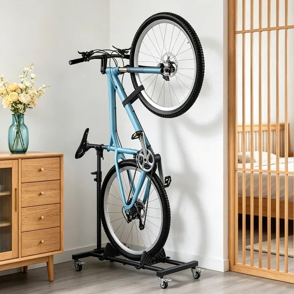 HaiNova Adjustable Height Vertical Bike Stand, Freestanding Bike Rack with Wheels for Garage & Apartment, Safe & Secure, for Wheels Sizes up to 29”
