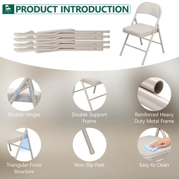 HaiNova Fabric Folding Chair 4 Pack, with Fabric Padded Cushion & Back, Metal Frame, Easy to Use and Store for Home, Office, Party, Black