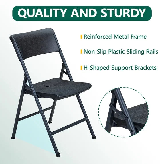HaiNova 4 Pack Black Folding Heavy Duty Chair with Reinfoced Steel Frame, 400 LB Load Bearing for Indoor/Outdoor, Wedding, Party, Restaurant, Patio
