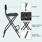 WLLJOY Black Folding Bar Stool with Backrest, Blow-molded/Metal Frame, Durable and Sturdy Folding Chair for Indoor/Outdoor Kitchen Shop Cafe
