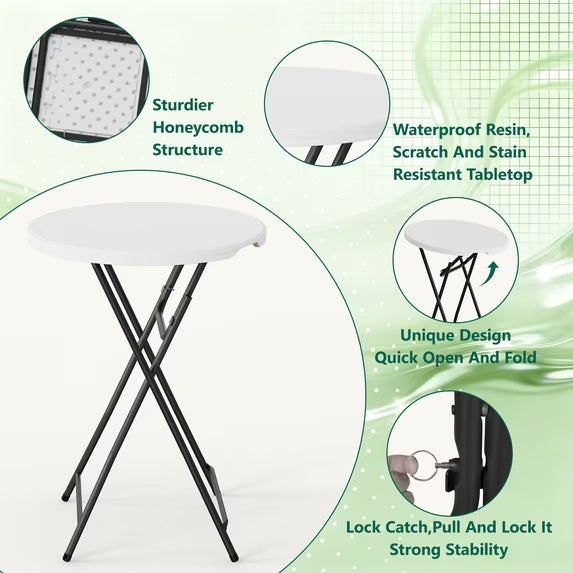 HaiCube 32" Bar Height Round Folding Table, Portable Cocktail Table with Thick HDPE Top & Sturdy Metal Locking Legs, for Parties and Commercial Events, White