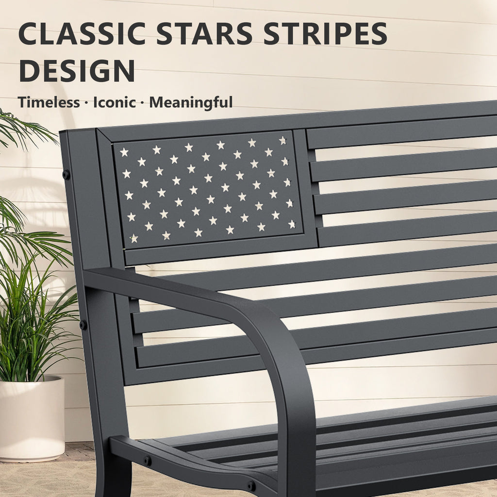 HAIMULI Anti-Rust Metal Bench Garden Bench with Back, All Weather Resistant Porch Benches for Outdoor Cast Iron Steel Frame Chair Waterproof, Black, 500 lbs