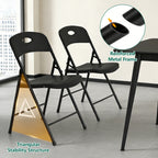 WASUHE Black Folding Chairs with Enhanced Iron Frame, Outdoor Plastic Stackable Foldable Chairs for Outside, Indoor, Party, Wedding, Meeting Room, Patio, Garden, Weight Capacity 350 lbs