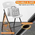 2 Pack Plastic Folding Chair, Sturdy Metal Folding Chairs for Outside Indoor, Portable 350 lbs Capacity Heavy Duty Stackable Commercial Seating for Picnic, Party, Patio (Black)