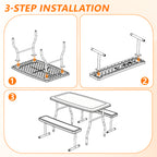 HAIMULI 38.2 Inch Picnic Table with 2 Benches, Durable All-Weather Steel Frame, Stable & Easy to Clean, Portable Camping Table and Chairs for Outdoor & Indoor Use