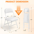 2 Pack Folding Chairs with PU Leather Padded Cushion and Back, Stackable Commercial Grade Metal Folding Chairs for Home and Office Indoor and Outdoor Events (White)