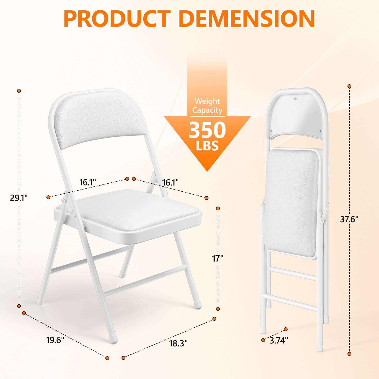 2 Pack Folding Chairs with PU Leather Padded Cushion and Back, Stackable Commercial Grade Metal Folding Chairs for Home and Office Indoor and Outdoor Events (White)