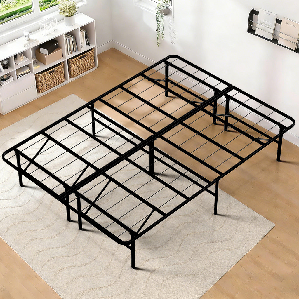 WASUHE 14" Height Full Bed Frame, Heavy-Duty Foldable Metal Bed Frame with Underbed Storage, No Box Spring Needed - Quiet & Easy to Assemble, Ideal for Bedrooms, Apartment & Dorm Rooms, Black