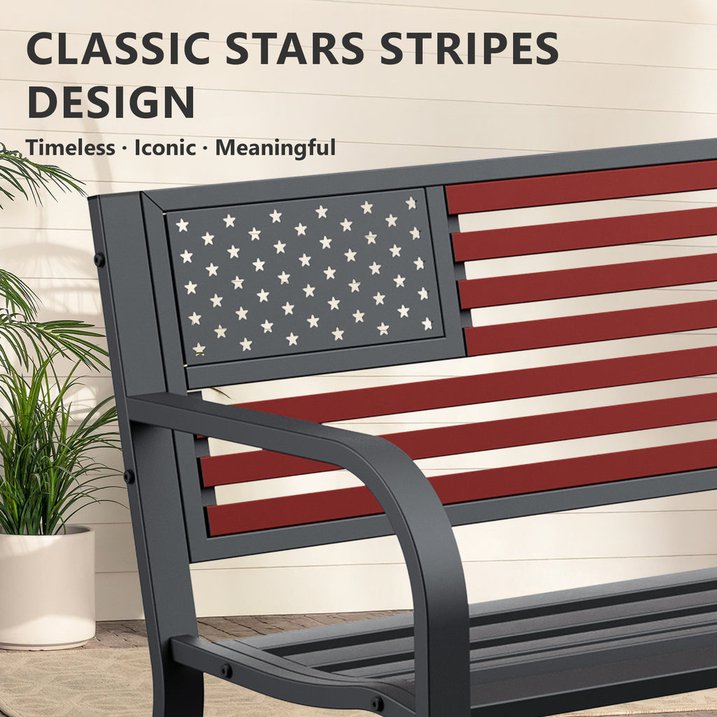 HAIMULI Anti-Rust Metal Bench Garden Bench with Back, All Weather Resistant Porch Benches for Outdoor Cast Iron Steel Frame Chair Waterproof, Black, 500 lbs
