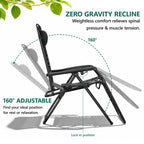 Zero Gravity Chair Set of 2 with Cup Holder & Removable Pillows, Adjustable Reclining Outdoor Patio Folding Chairs, Portable Lounge Chair for Poolside, Lawn, Beach, Camping