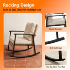 HAIMULI 3 Pieces Outdoor Wicker Rocking Chair Set, Patio Rattan Rocker Chair with Cushions & Steel Frame, All-Weather Rocking Lawn Wicker Furniture for Garden Backyard Porch (Gray)