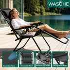 WASUHE Zero Gravity Recliner Chair Set of 2, Foldable Outdoor Lounge Chair with Cup Holder, Adjustable Patio Chair for Beach, Pool, Patio