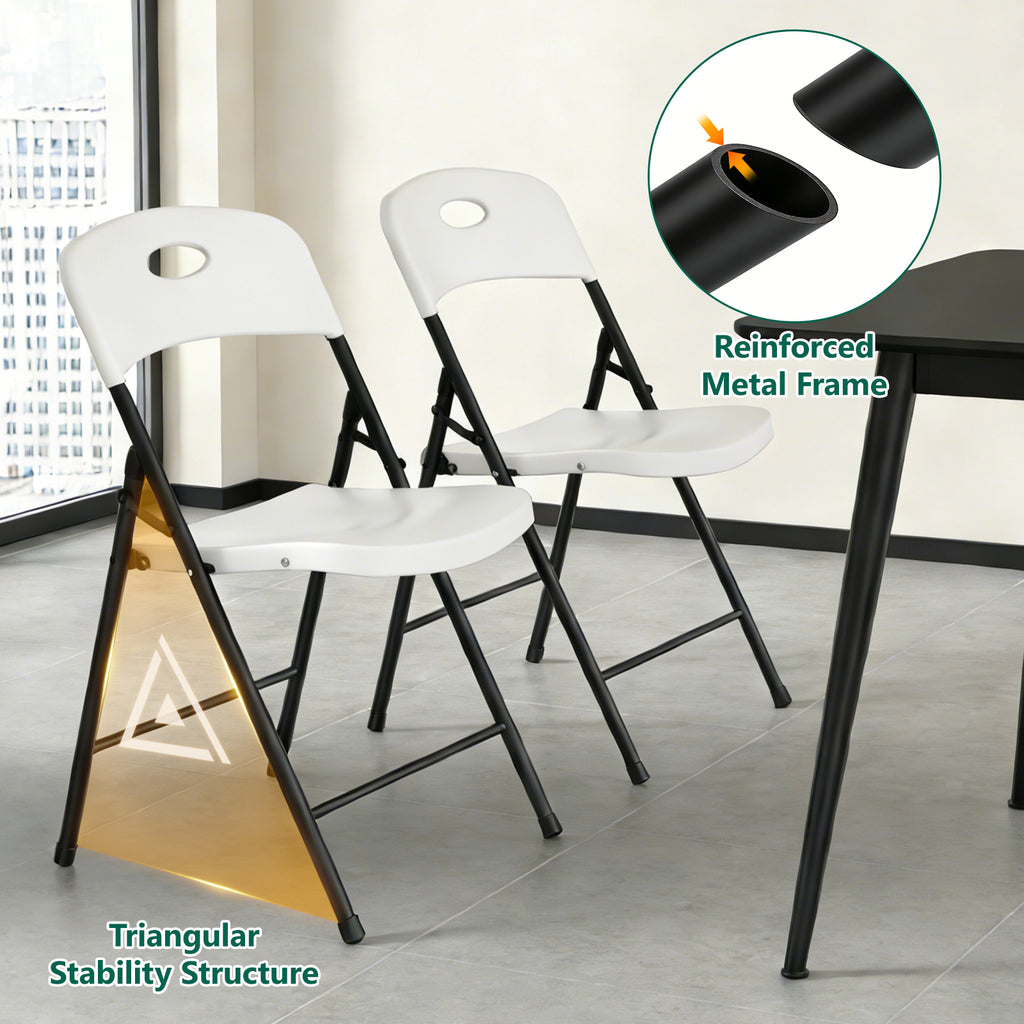 WASUHE White Folding Chairs with Enhanced Iron Frame, Stackable Plastic Folding Chairs for Outside, Indoor, Party, Wedding, Meeting Room, Patio and Garden, Weight Capacity 350 lbs