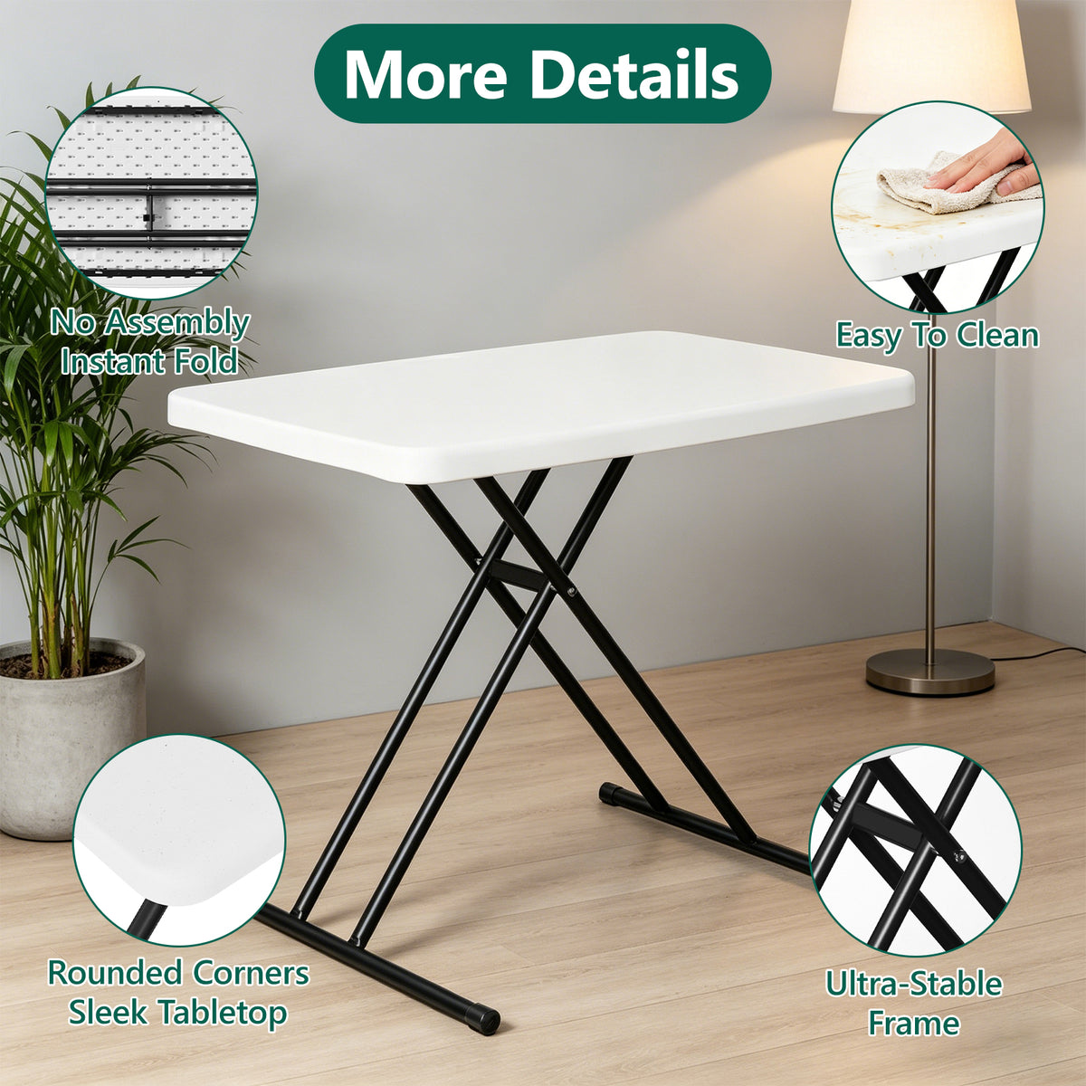 HAIMULI 30 Inch Folding Table TV Tray, Portable Adjustable Height, X-shaped Frame Portable Work Table, Utility Foldable Desk for Small Spaces, Laptop & Couch, Camping, Pink