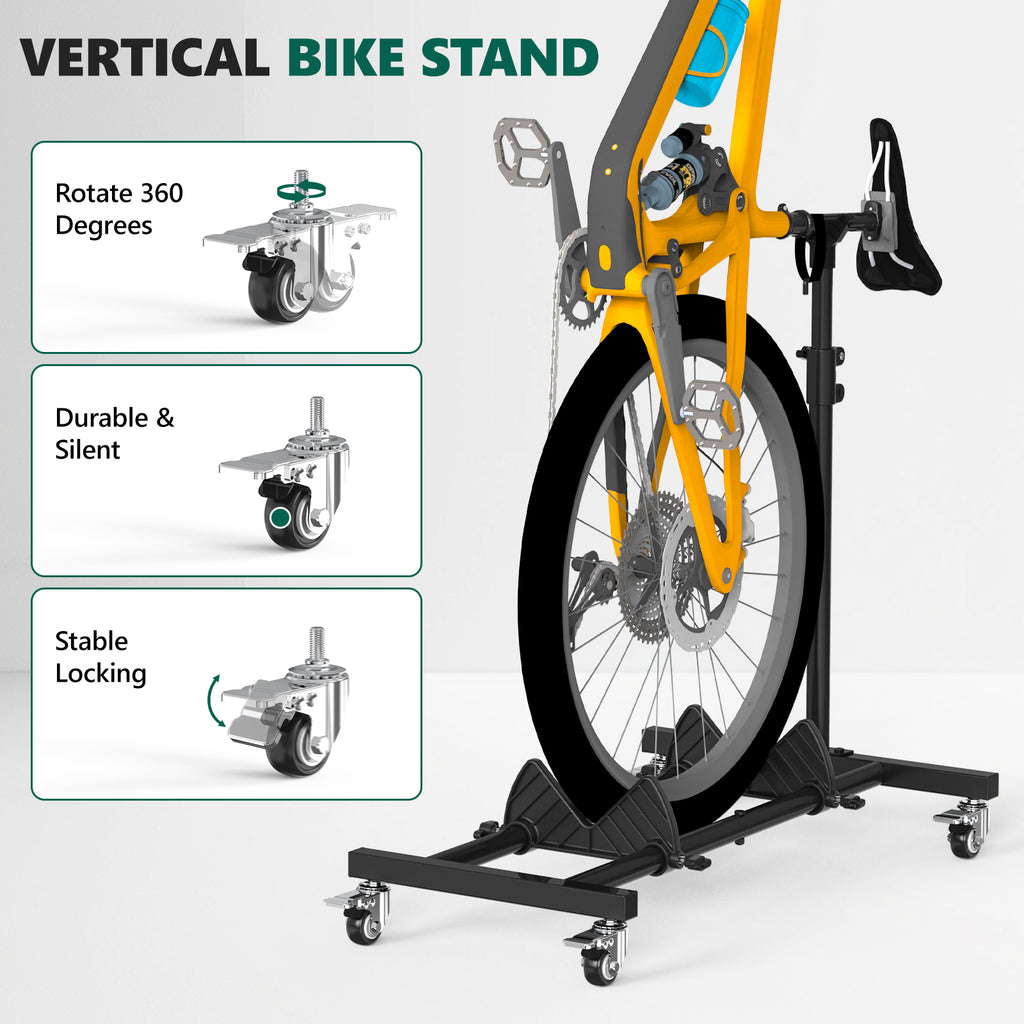 HAIMULI Vertical Bike Stand, Freestanding Space-Saving Bike Rack with Adjustable Height for Wheels Sizes up to 29”, Indoor Bike Storage Rack for Garage & Apartment, Upright Bicycle Floor Holder