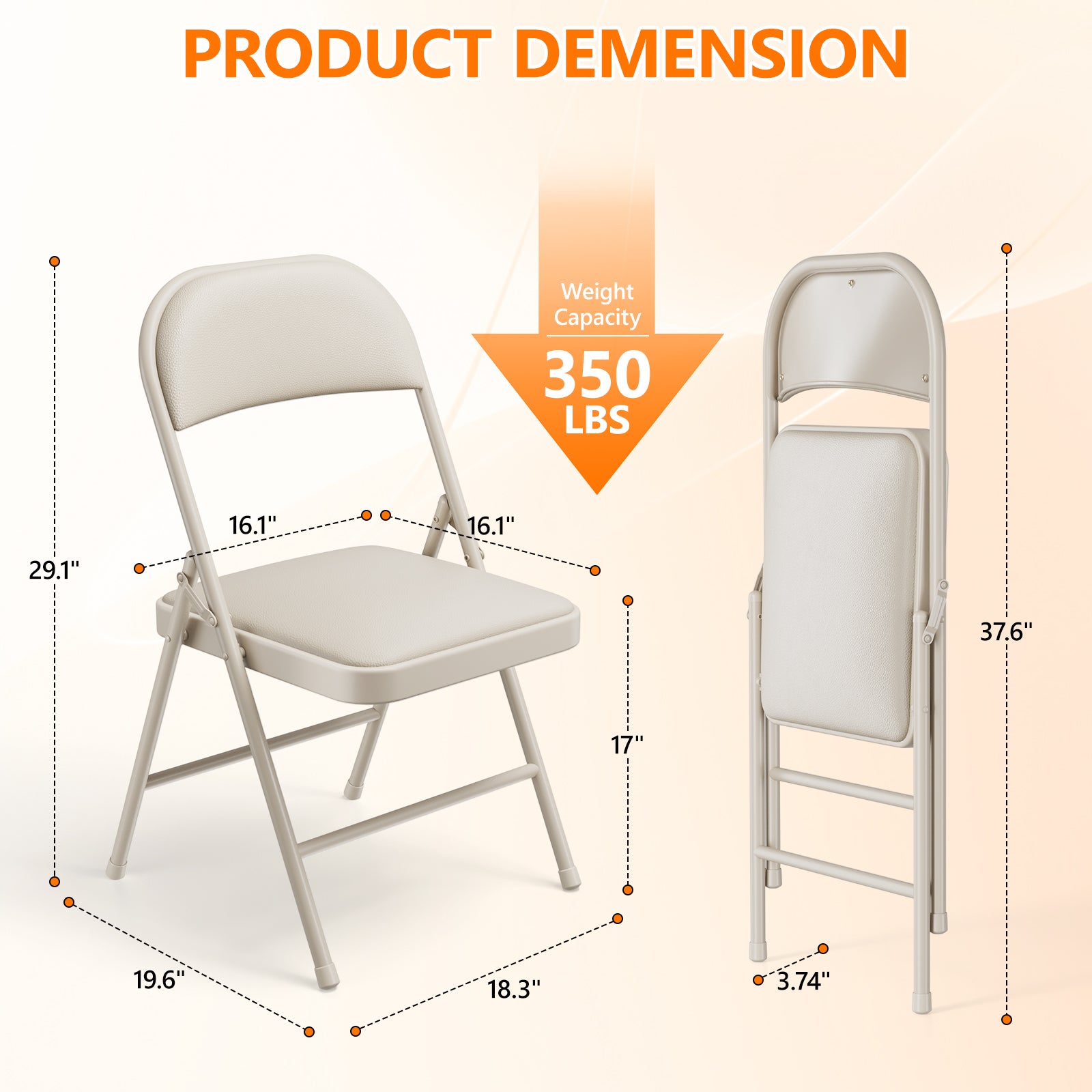 2 Pack Folding Chairs with PU Leather Padded Cushion and Back, Stackable Commercial Grade Metal Folding Chairs for Home and Office Indoor and Outdoor Events (White)