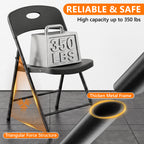 2 Pack Plastic Folding Chair, Sturdy Metal Folding Chairs for Outside Indoor, Portable 350 lbs Capacity Heavy Duty Stackable Commercial Seating for Picnic, Party, Patio (Black)