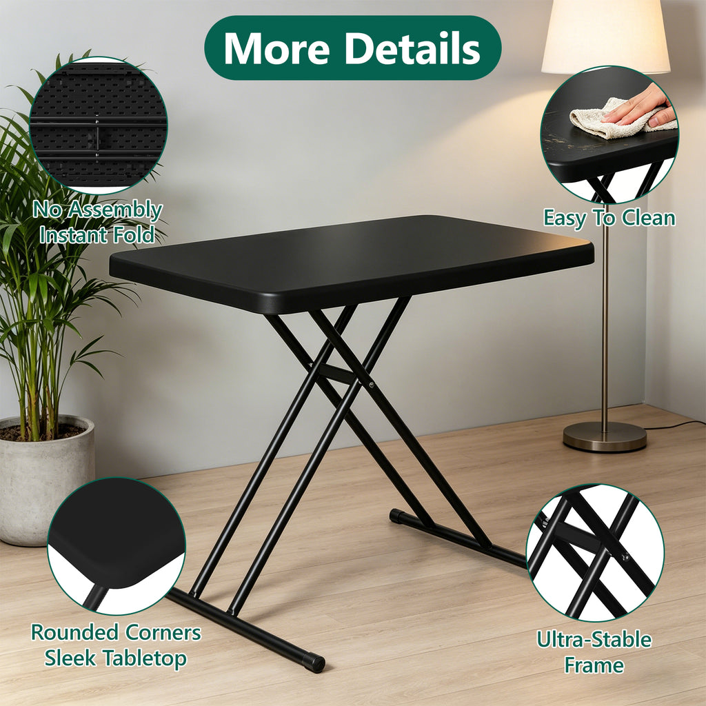 30 Inch Folding Table TV Tray, Portable Adjustable Height, X-shaped Frame Portable Work Table, Utility Foldable Desk for Small Spaces, Laptop & Couch, Camping, Pink