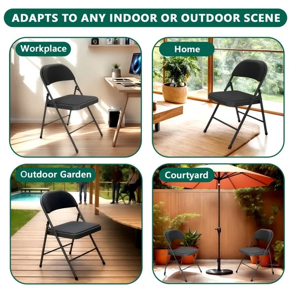 HaiNova 6 Pack Folding Chairs with Comfortable Cushion, Leather Padded Cushion Chair with Stainless Steel Frame for Home and Office, Gatherings, Black