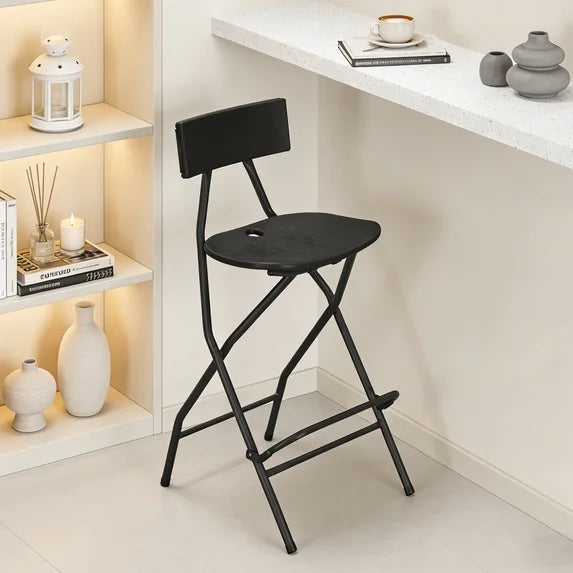 WLLJOY Black Folding Bar Stool with Backrest, Blow-molded/Metal Frame, Durable and Sturdy Folding Chair for Indoor/Outdoor Kitchen Shop Cafe