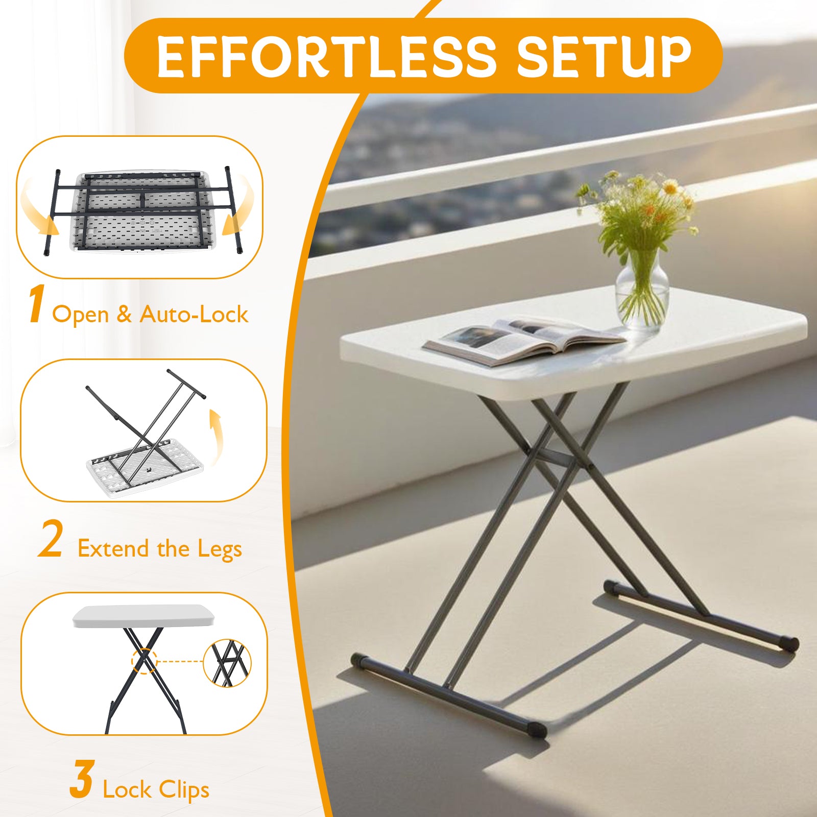 WASUHE 30" Folding TV Tray Table, Height Adjustable Utility Small Folding Table for Sofa, Patio, Camping, Indoor/Outdoor