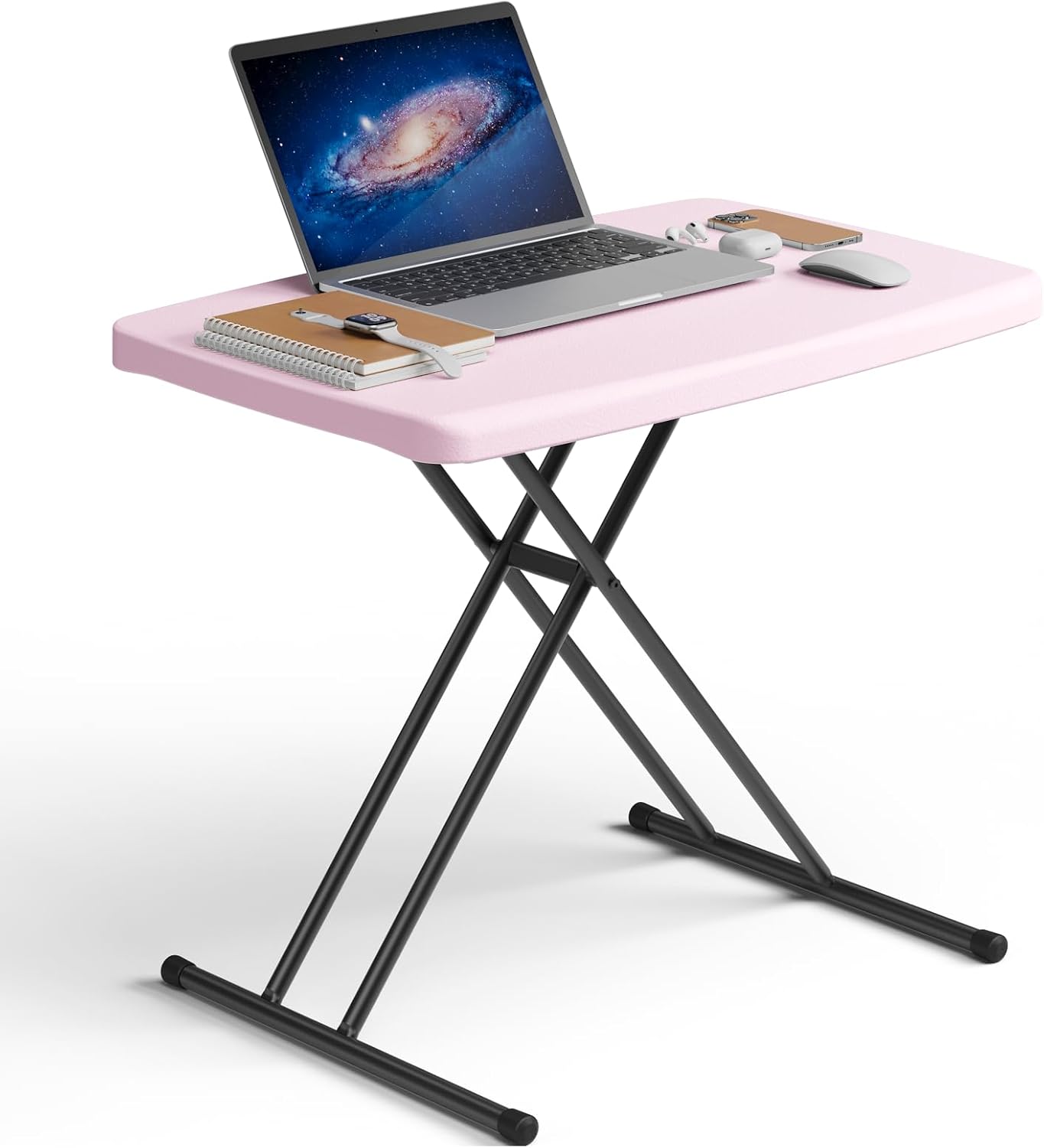 WASUHE 30" Folding TV Tray Table, Height Adjustable Utility Small Folding Table for Sofa, Patio, Camping, Indoor/Outdoor, Pink