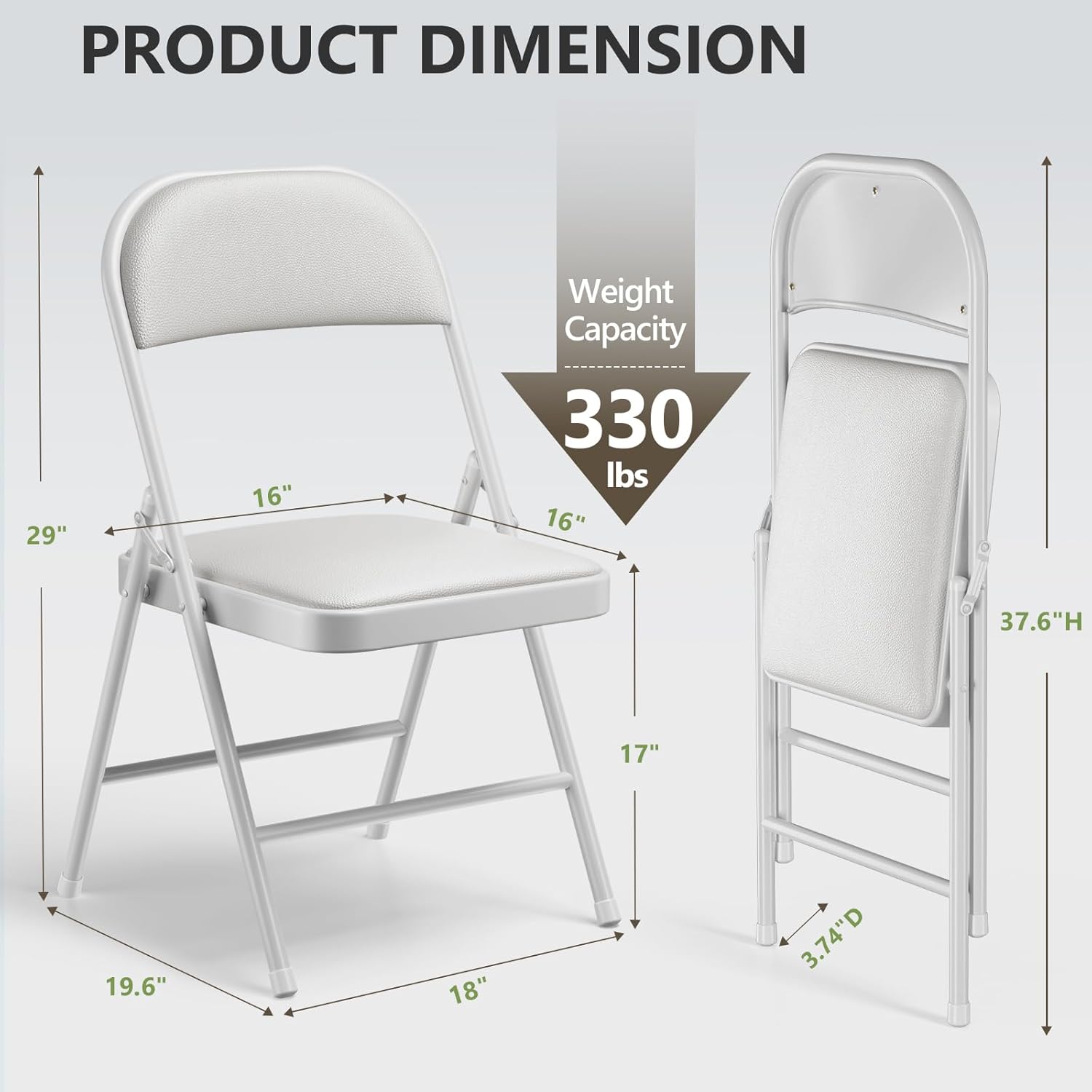 WASUHE 8 Pack Folding Chairs with PU Vinyl Padded Seat & Back, 330 lbs Heavy Duty Metal Frame, Stackable & Easy Storage, Foldable Chairs for Wedding, Party, Office & Events, White
