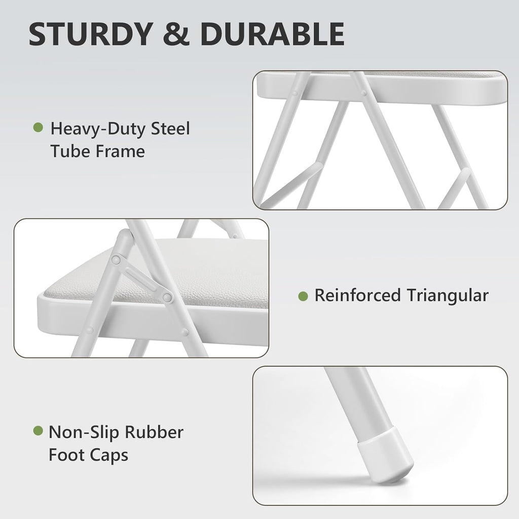 WASUHE 8 Pack Folding Chairs with PU Vinyl Padded Seat & Back, 330 lbs Heavy Duty Metal Frame, Stackable & Easy Storage, Foldable Chairs for Wedding, Party, Office & Events, White