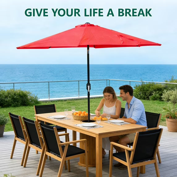 WLLJOY 9FT Outdoor Patio Umbrella Table Market Umbrella with Push Button Tilt/Crank, UV Protection Waterproof Suitable for Garden, Deck, Khaki