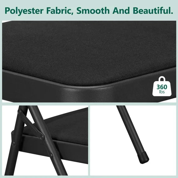 HaiNova Fabric Folding Chair 4 Pack, with Fabric Padded Cushion & Back, Metal Frame, Easy to Use and Store for Home, Office, Party, Black