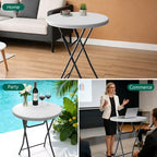 HaiNova 32in Folding Round High Top Table, Cocktail Table, with Removable Legs, Tall Bistro Foldable Bar Height Table for Parties, Patio, Black
