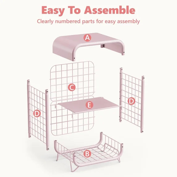 HaiNova 3-Tier Metal Wire Nightstand ,Kids End Table with Anti-Collision Fillet Design ,Sturdy Side Table for Bedroom ,Bathroom ,Living Room & Small Spaces ,Pink