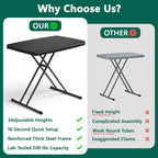 HaiCube Adjustable Height Folding TV Tray Table, Tool-Free Snap-On Setup, Portable Folding Table for Living Room, Camping & Small Spaces, Black