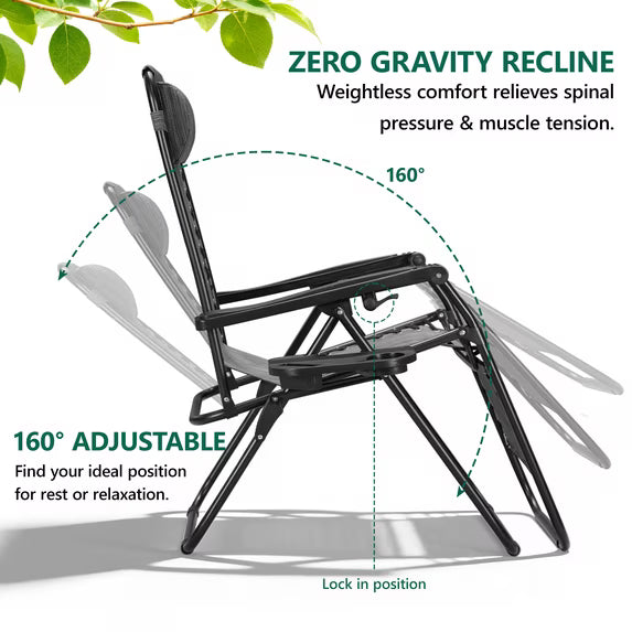 HaiNova Zero Gravity Chair 2Pcs, 350lb Capacity, Folding Reclining Chair with Adjustable Pillow and Cup Holder for Garden, Patio, Beach, Blue