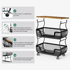 HaiNova 3-Tier Rolling Pantry Cart with Wheels and Top Shelf, Stackable Wire Snack Cart for Pantry Shelves, Kitchen Fruit, Vegetables Stand