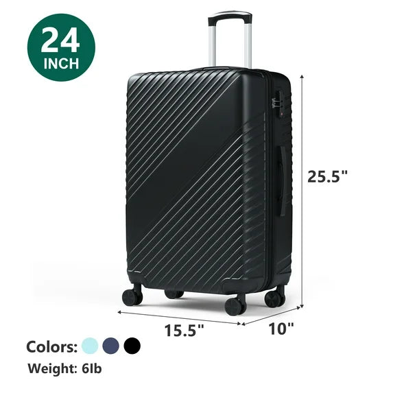 WASUHE 24" Hardside Medium Checked Expandable Luggage,Hardshell Suitcase With Divider Pockets,Four 360-Spinner Wheels,Expandable For Up to 15% More Space,With Scratch-Resistant Surface,Black