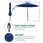 HaiNova 9ft Solar Patio Umbrella, Tilt Adjustment LED Outdoor Umbrella with 8 Reinforced Ribs for Garden, Backyard, Pool, Deep Blue