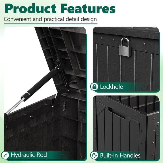 HaiNova 100 Gallon Outdoor Storage Resin Deck Box, Lockable Patio Outdoor Storage Box for Furniture, Garden Tools and Tools Storage, Waterproof, Gray
