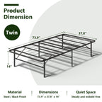 WASUHE 14" Height Twin Bed Frame, Heavy-Duty Foldable Metal Bed Frame with Underbed Storage, No Box Spring Needed - Quiet & Easy to Assemble , Ideal for Bedrooms, Apartment & Dorm Rooms, Black