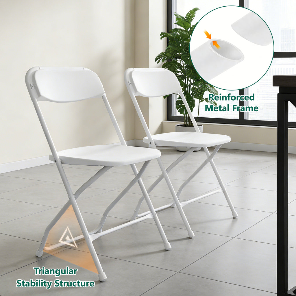 WASUHE 10 Pack White Plastic Folding Chairs, Indoor Outdoor Portable Stackable Commercial Chairs with Non-slip Design, 350lbs Capacity, Indoor Outdoor for Events Wedding Party Office Dining