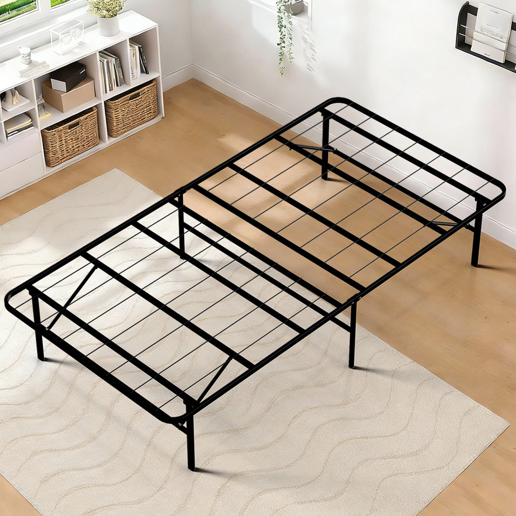 WASUHE 14" Height Twin Bed Frame, Heavy-Duty Foldable Metal Bed Frame with Underbed Storage, No Box Spring Needed - Quiet & Easy to Assemble , Ideal for Bedrooms, Apartment & Dorm Rooms, Black