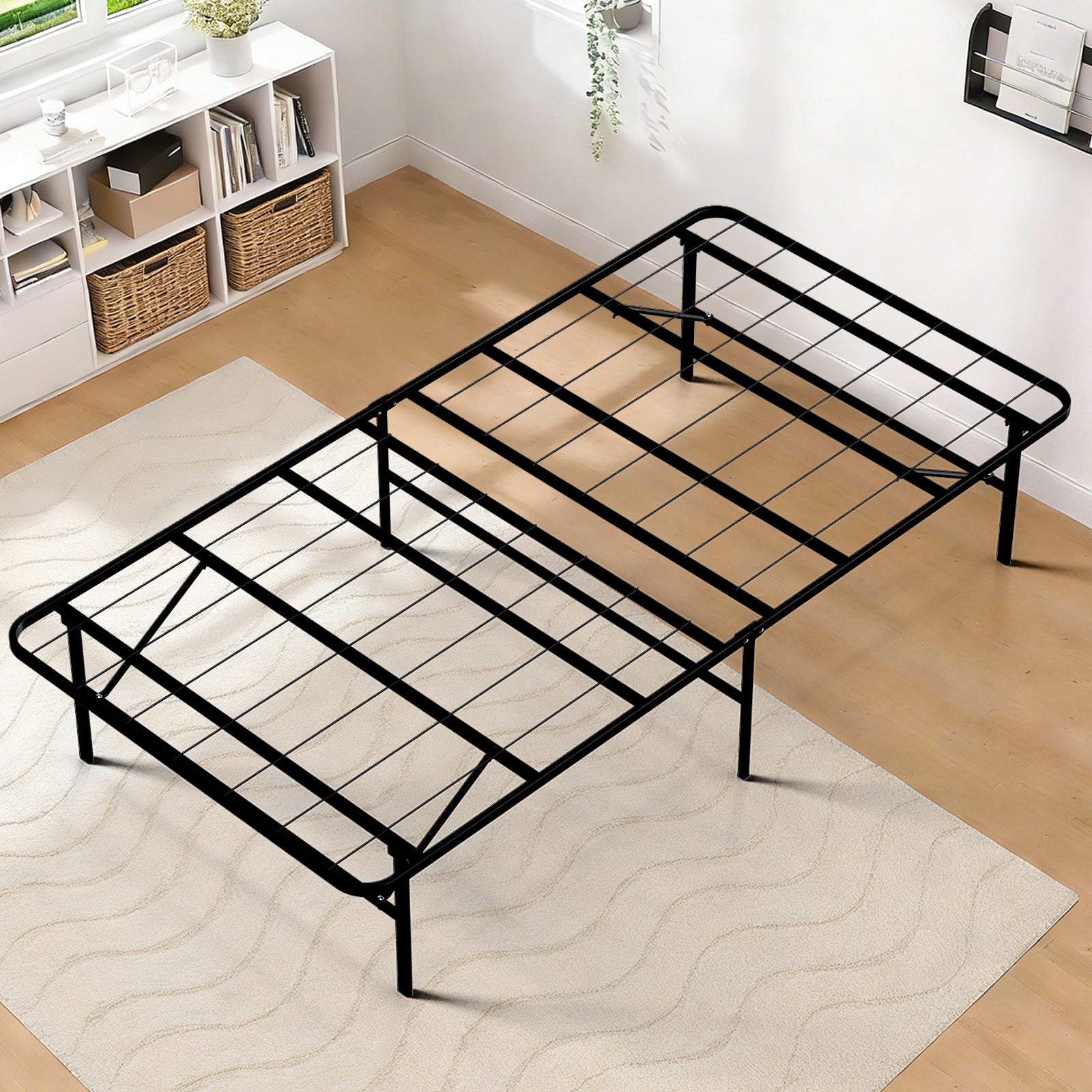 WASUHE 14" Height Twin Bed Frame, Heavy-Duty Foldable Metal Bed Frame with Underbed Storage, No Box Spring Needed - Quiet & Easy to Assemble , Ideal for Bedrooms, Apartment & Dorm Rooms, Black