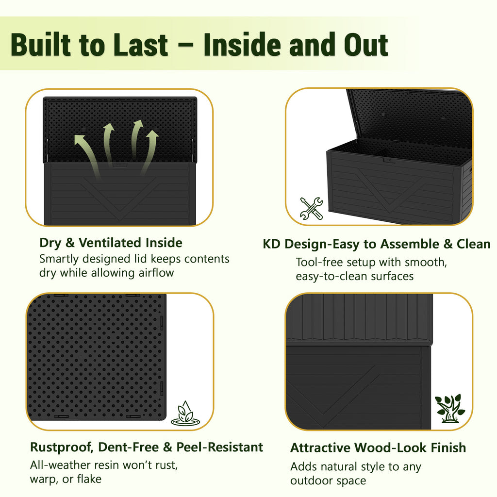 WASUHE 260 Gallon Outdoor Storage Box, Large Resin Deck Boxes Outdoor Waterproof, Deck Storage Box for Patio Furniture Outdoor Cushions, Throw Pillows, Garden Tools and Pool Floats, Black
