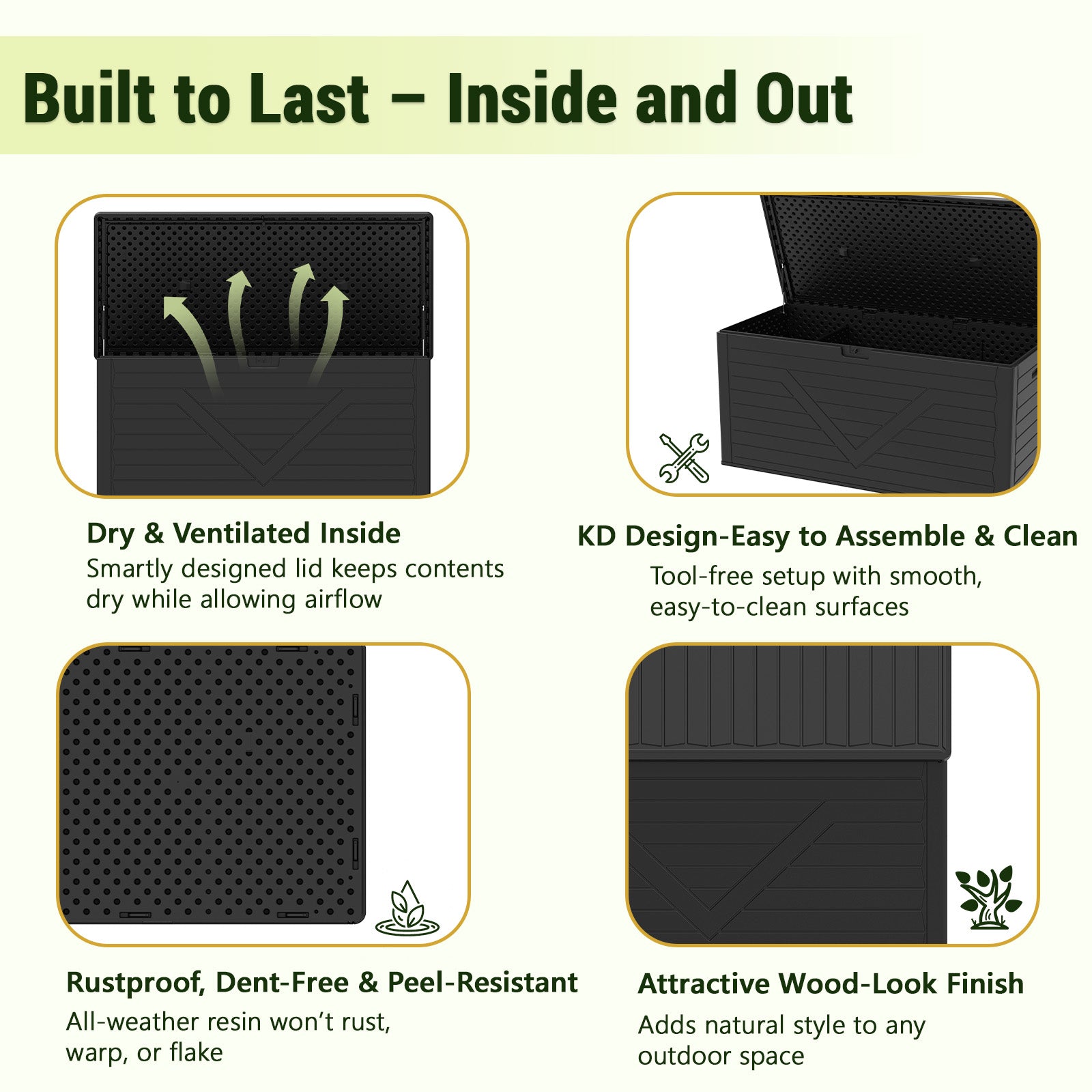 WASUHE 260 Gallon Outdoor Storage Box, Large Resin Deck Boxes Outdoor Waterproof, Deck Storage Box for Patio Furniture Outdoor Cushions, Throw Pillows, Garden Tools and Pool Floats, Black
