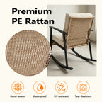HAIMULI 3 Pieces Outdoor Wicker Rocking Chair Set, Patio Rattan Rocker Chair with Cushions & Steel Frame, All-Weather Rocking Lawn Wicker Furniture for Garden Backyard Porch (Gray)